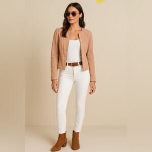 LaMarque Women's Cropped Moto Jacket Size Large Leather Light Pink Open Front